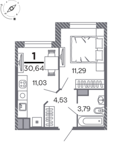 Квартира 30,6 м², 1-комнатная - изображение 1