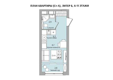 Квартира 20,9 м², 1-комнатная - изображение 1