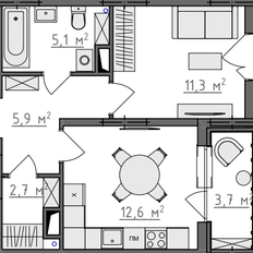 Квартира 39,7 м², 1-комнатная - изображение 2