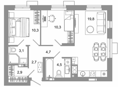 Квартира 58,3 м², 2-комнатная - изображение 1