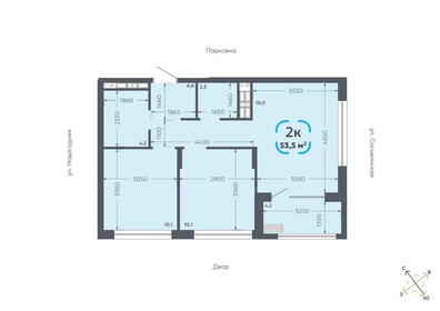 Квартира 53,5 м², 2-комнатная - изображение 2