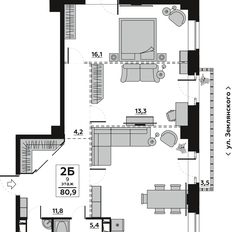 Квартира 84,8 м², 2-комнатная - изображение 2