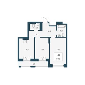 Квартира 58,5 м², 2-комнатная - изображение 1