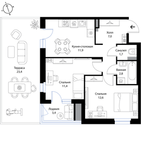 Квартира 56,1 м², 2-комнатная - изображение 1
