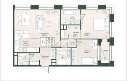 Квартира 77 м², 3-комнатная - изображение 1