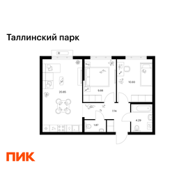 Квартира 55,6 м², 2-комнатная - изображение 1