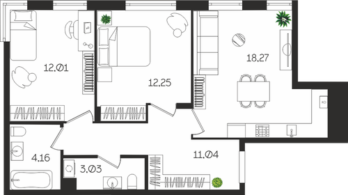 Квартира 60,4 м², 2-комнатная - изображение 1