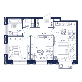 Квартира 55,2 м², 2-комнатная - изображение 1