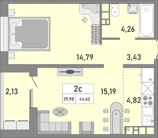 Квартира 44,6 м², 2-комнатная - изображение 1
