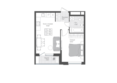 Квартира 39,1 м², 1-комнатная - изображение 1