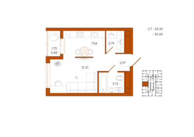 Квартира 30,2 м², 1-комнатная - изображение 1