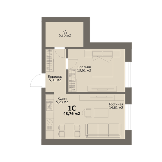 43,8 м², квартира-студия 6 126 400 ₽ - изображение 20
