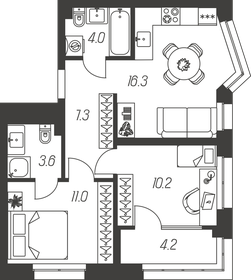 Квартира 56,6 м², 2-комнатная - изображение 1