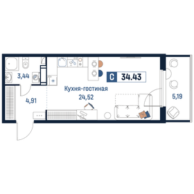 Квартира 34,4 м², студия - изображение 1