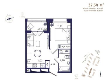 Квартира 37,5 м², 1-комнатная - изображение 1