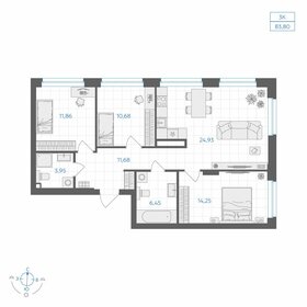 Квартира 83,8 м², 3-комнатная - изображение 1