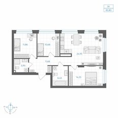 Квартира 83,8 м², 3-комнатная - изображение 2