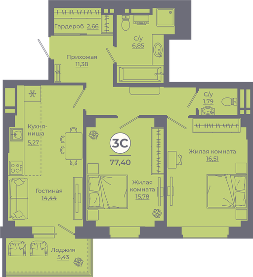 64 м², 3-комнатная квартира 9 499 997 ₽ - изображение 81