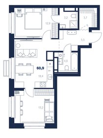 Квартира 60,9 м², 2-комнатная - изображение 1