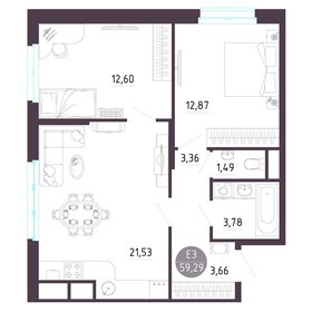 Квартира 59,3 м², 2-комнатная - изображение 1