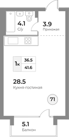 Квартира 40,9 м², 1-комнатные - изображение 1