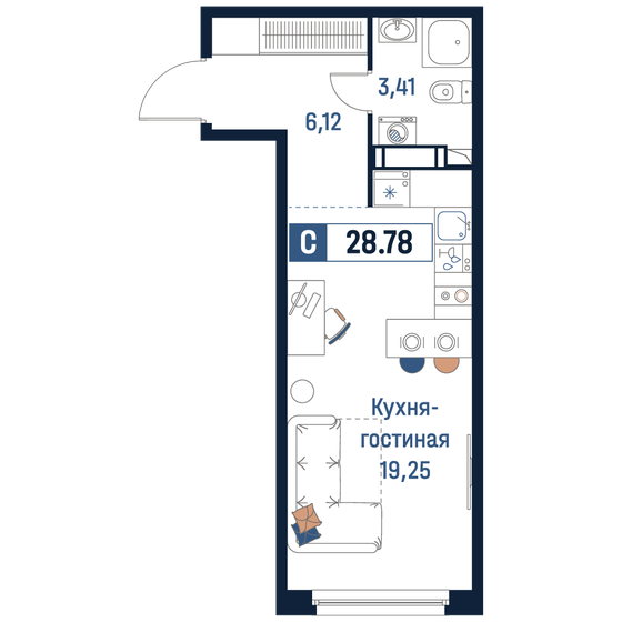 28,5 м², квартира-студия 6 719 632 ₽ - изображение 13