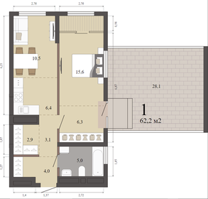 Квартира 62,2 м², 1-комнатная - изображение 2