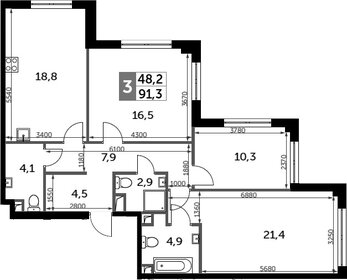 Квартира 91,3 м², 3-комнатная - изображение 1