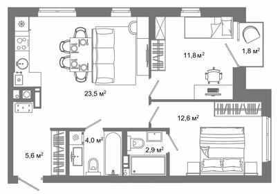 Квартира 62,2 м², 2-комнатная - изображение 1