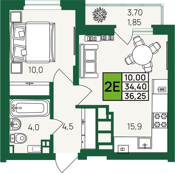36,4 м², 1-комнатная квартира 3 700 000 ₽ - изображение 73