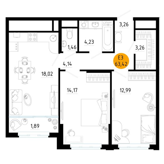 60,4 м², 2-комнатная квартира 7 550 687 ₽ - изображение 43