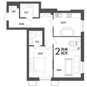 Квартира 58,8 м², 2-комнатная - изображение 1