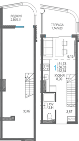 Квартира 62,6 м², 1-комнатная - изображение 1