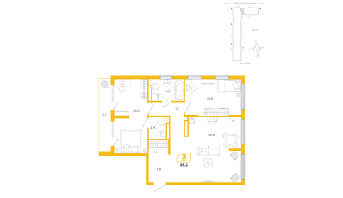 Квартира 81,6 м², 3-комнатная - изображение 1