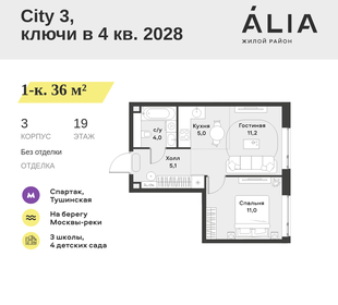 Квартира 36 м², 1-комнатная - изображение 1