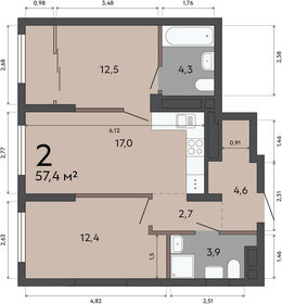 Квартира 57,4 м², 2-комнатная - изображение 1