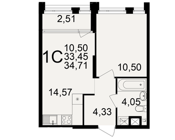 Квартира 34,7 м², 1-комнатная - изображение 1