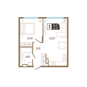 Квартира 42,3 м², 1-комнатная - изображение 1