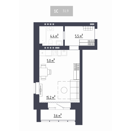 31,9 м², квартира-студия 4 372 000 ₽ - изображение 25