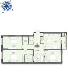 Квартира 87,3 м², 3-комнатная - изображение 1