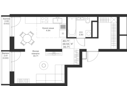 Квартира 40,8 м², студия - изображение 1