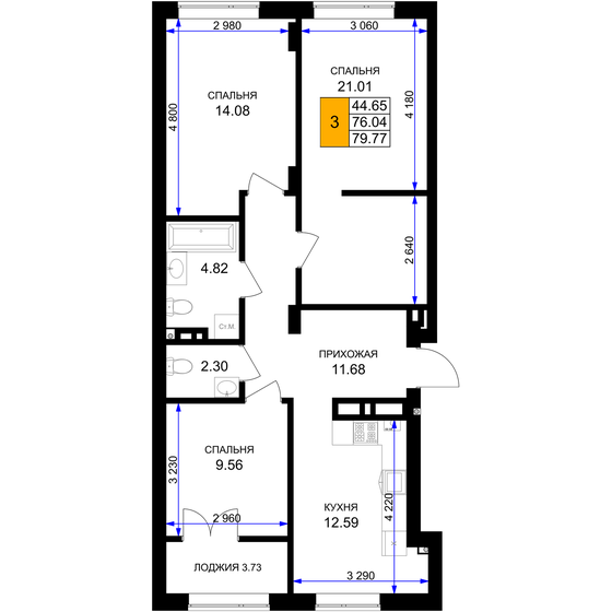 77,8 м², 3-комнатная квартира 10 729 500 ₽ - изображение 27