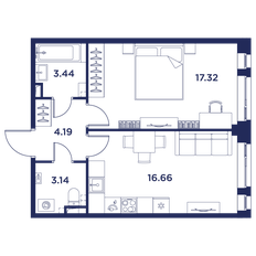 Квартира 44,8 м², 1-комнатная - изображение 2