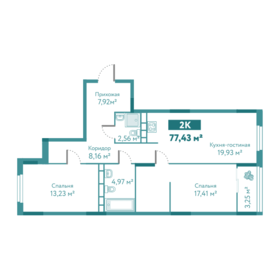 Квартира 77,4 м², 2-комнатная - изображение 1