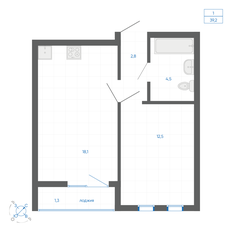 Квартира 38,9 м², 1-комнатная - изображение 3