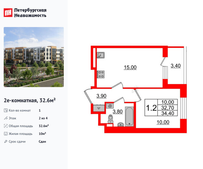 33,6 м², 1-комнатная квартира 7 200 000 ₽ - изображение 60