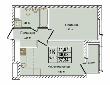 Квартира 37,3 м², 1-комнатная - изображение 1