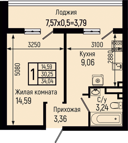 34 м², 1-комнатная квартира 9 602 991 ₽ - изображение 39