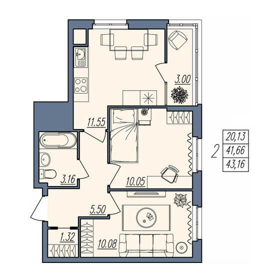 52,8 м², 2-комнатная квартира 6 224 500 ₽ - изображение 18
