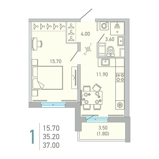 39,9 м², 1-комнатная квартира 7 036 840 ₽ - изображение 18